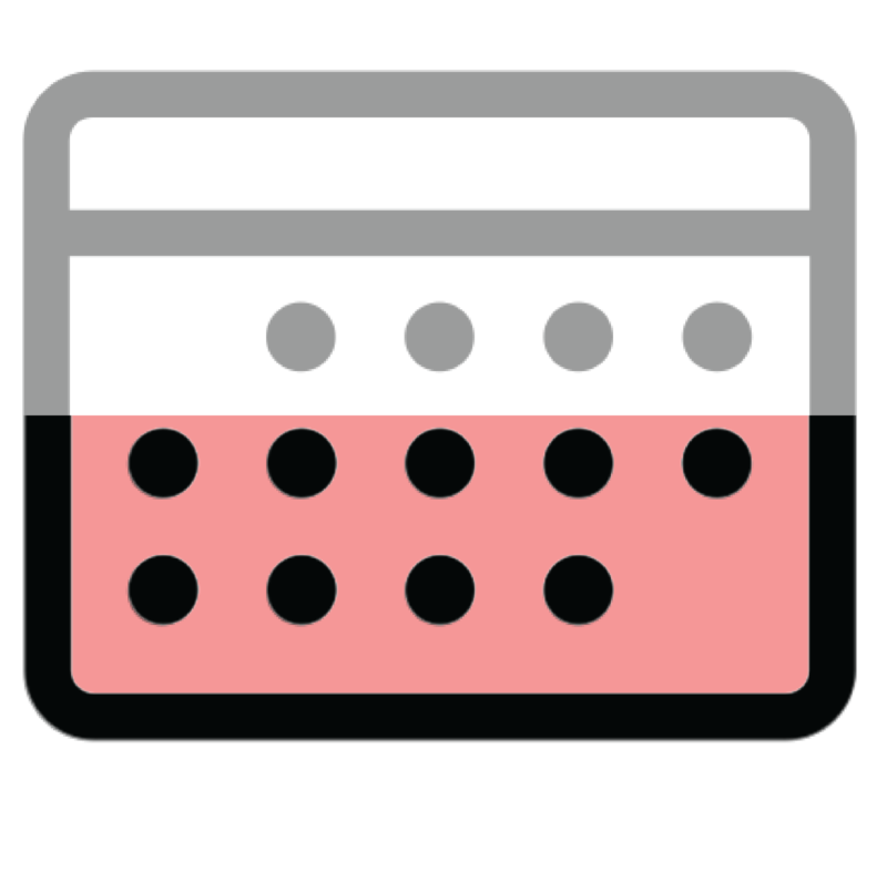 A calendar icon partially filled with red