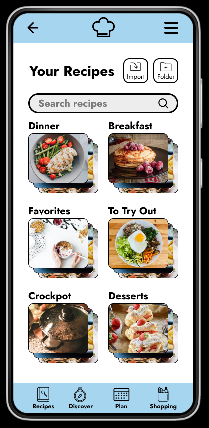 An app screenshot showing collections of different recipes